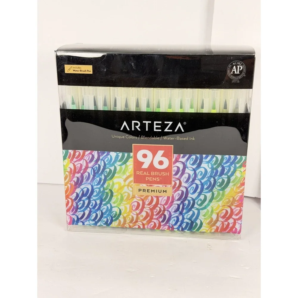 Arteza 96 Real‎ Brush Pens Premium Blendable Water-Based Ink Set w/ Brush Pen
